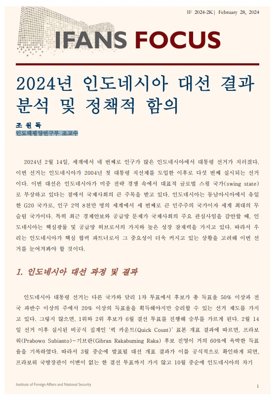 2024년 인도네시아 대선 결과 분석 및 정책적 함의